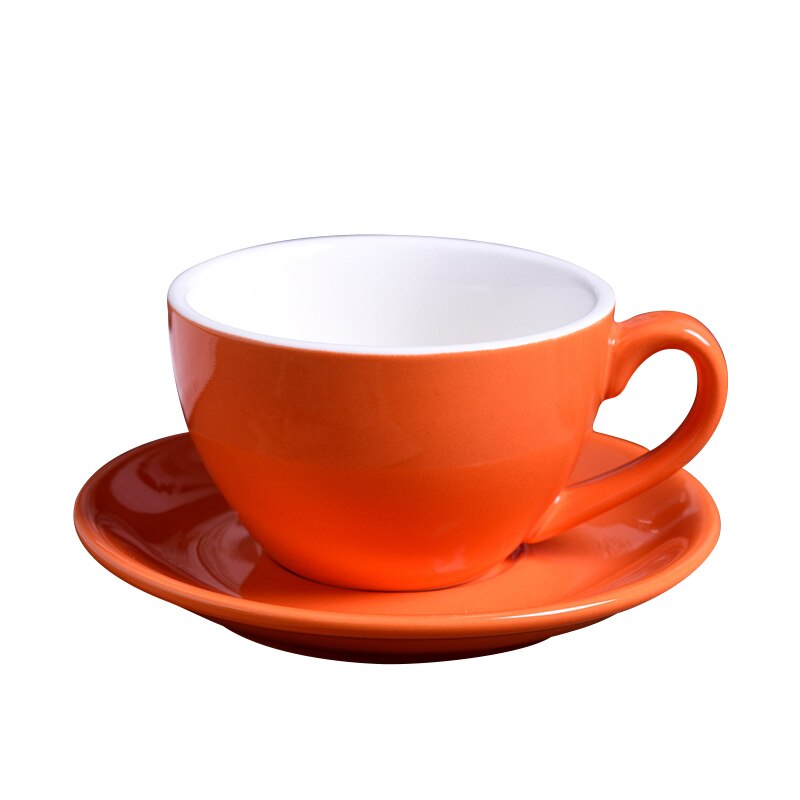 220ml keramiske kaffekopper kaffekoppsett europeisk stil cappuccinokopper for latte mokka te kaffekopp med tallerken: Oransje