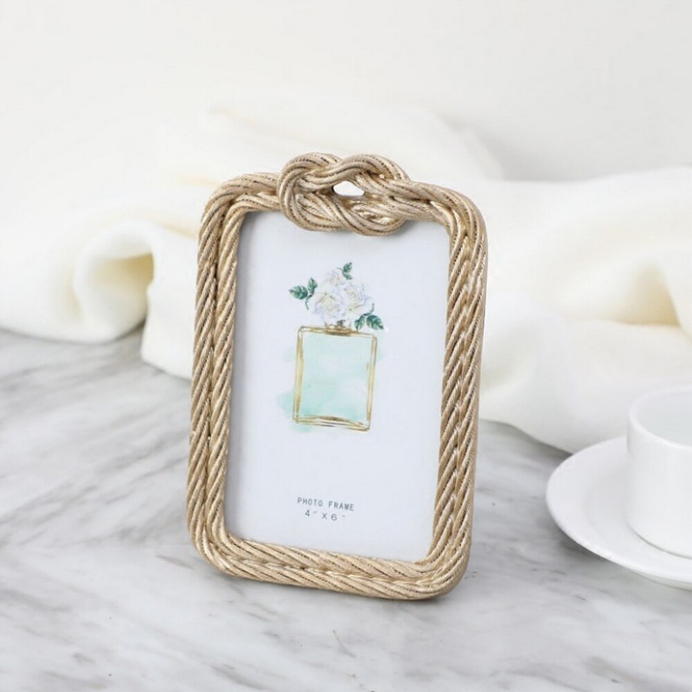 4/6 inch Photo Frame In Resin Hemp Rope European Retro Rectangular Round Photo Frame Home Wedding Decoration Picture Frame: b