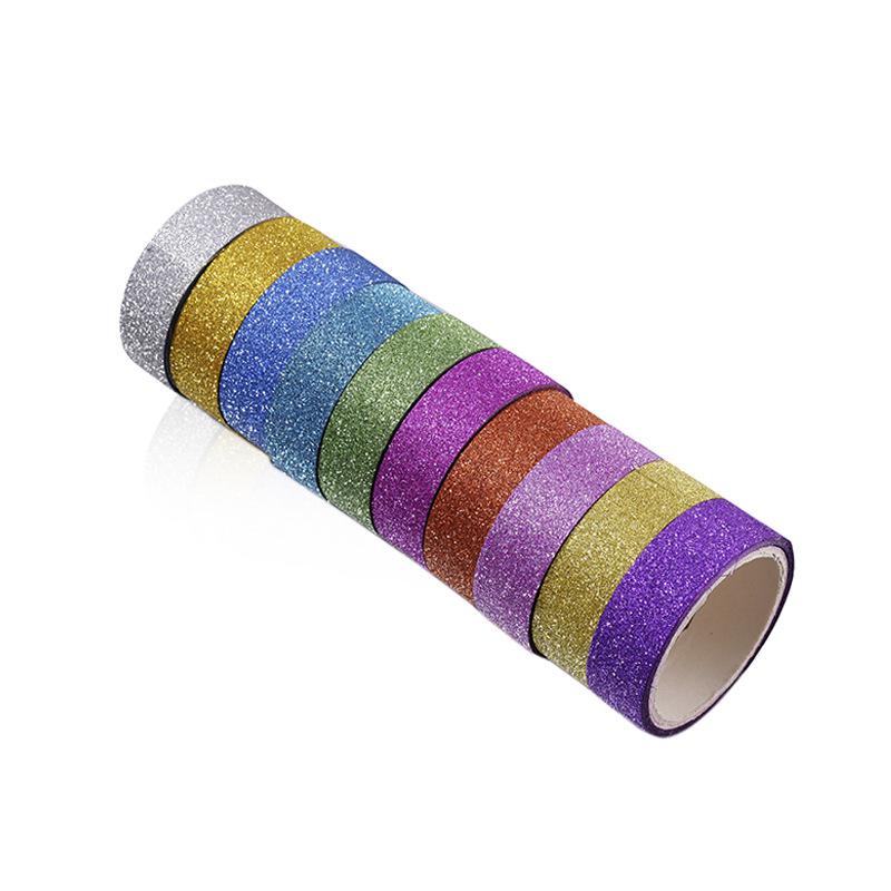 10Pcs Glitter Washi Tape Plakband Diy Decoratieve Scrapbooking Foto Kleur Masking Tape Schoolbenodigdheden Kantoorbenodigdheden: A