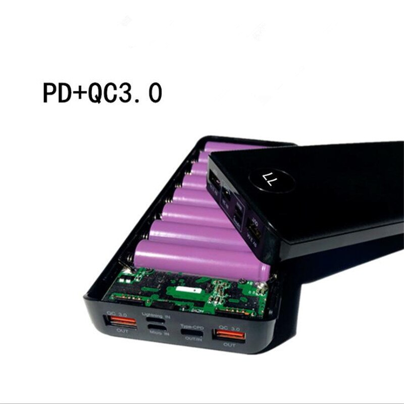 Carcasa de batería portátil de 20000mAh y 3,7 V, carcasa de carga rápida DIY, 8x18650, Led, Powerbank