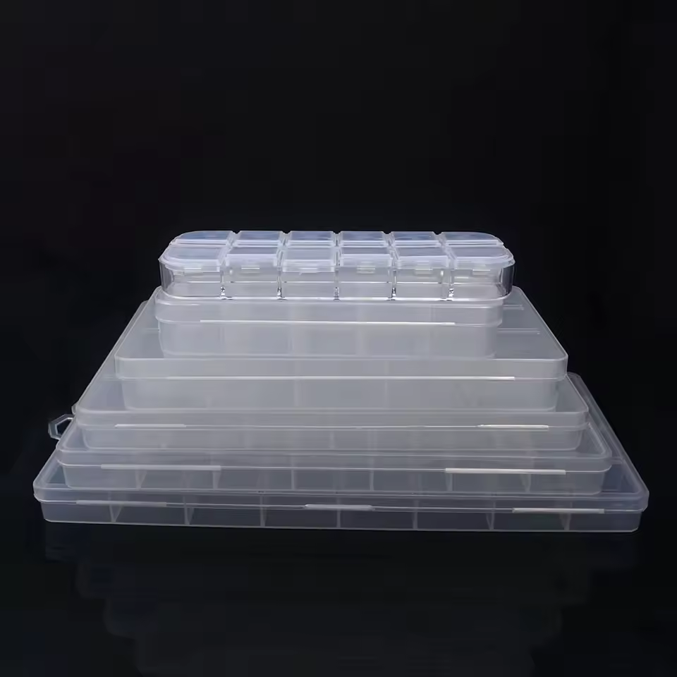 Caja de almacenamiento de plástico de 6-24 compartimentos, organizador, contenedor de joyería con divisores para cuentas, manualidades, suministros de joyería de costura
