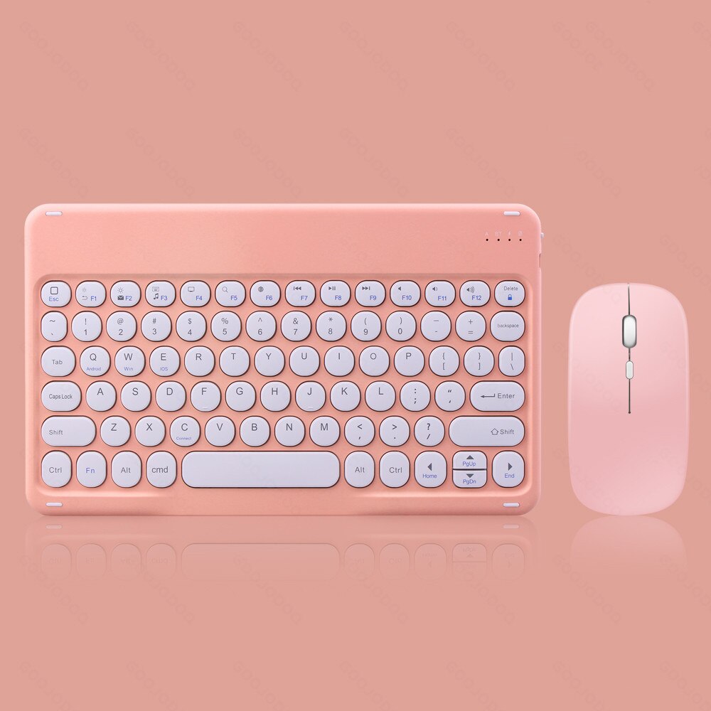 Retro Punk klawiatura okrągła czapka do Apple Ipad bezprzewodowa klawiatura Bluetooth uniwersalna do telefonu komórkowego Tablet przenośna klawiatura: Pink mouse set