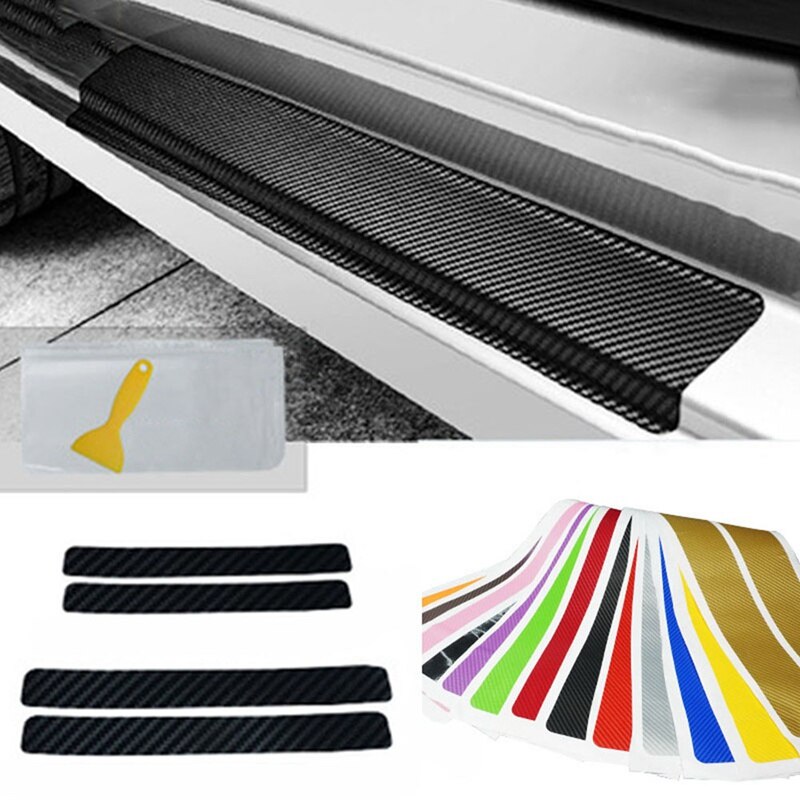 4 stuks Universele Auto Styling Sticker Carbon Fiber Instaplijsten Scuff Plaat Guards Instaplijsten Protector Auto Accessoires