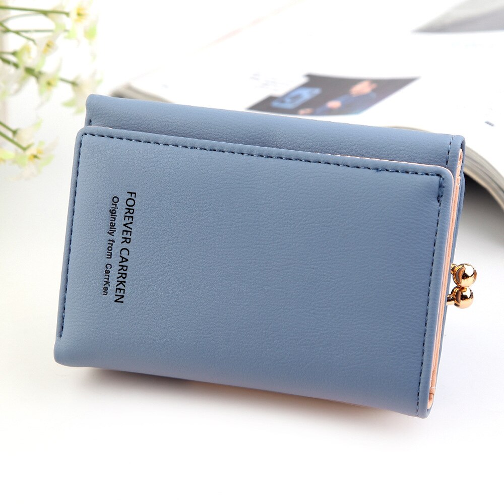 Cartera pequeña de cuero de para mujer, Mini billeteras, bolsos de estudiantes, monedero corto para mujer, tarjetero de crédito: blue