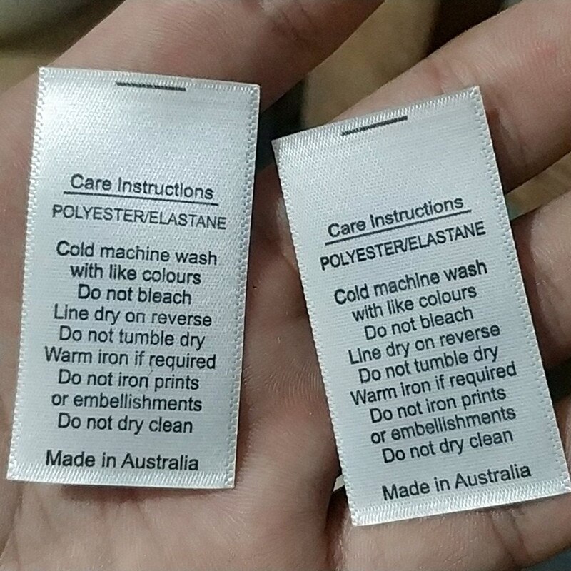 100PCS In stock Satin ribbon washing tag White care label Cotton/Polyester/Elastane writings: 06