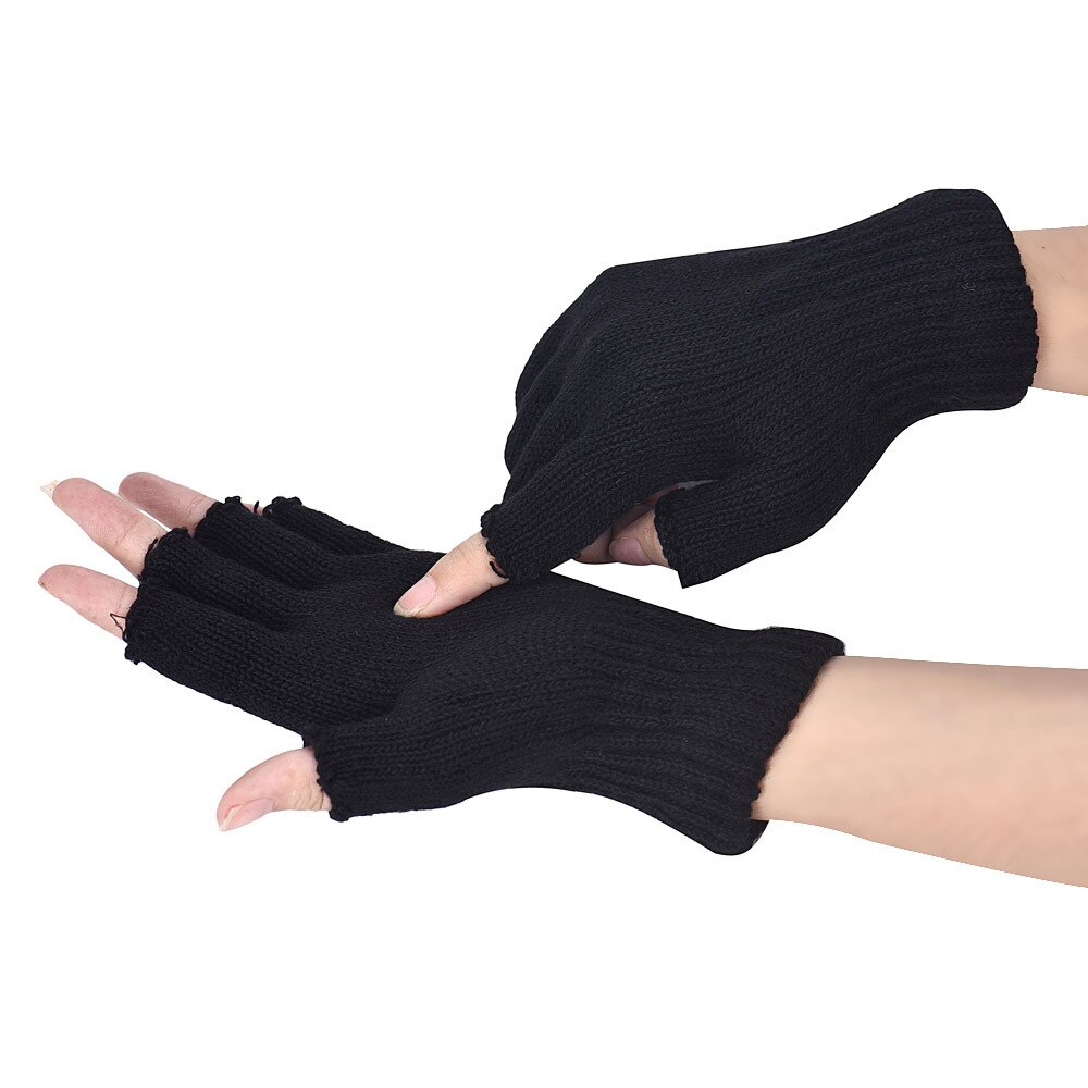 Herfst winter outdoor heren warme zwarte gebreide vingerloze handschoenen stretch elastische warme halve vinger fiets handschoenen  #w5: Default Title