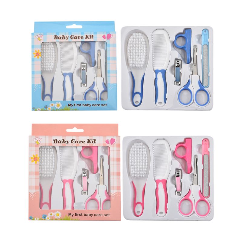 6 Pcs Newborn Baby Nail Hair Daily Care Kit Infant Kids Grooming Brush Comb and Manicure Set