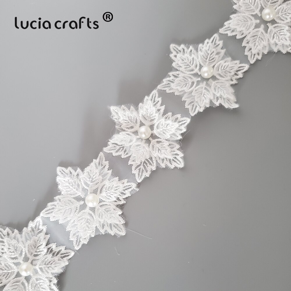 Lucia Crafts 1yard/lot 3D Flower Butterfly Lace Wedding Lace Trim Embroidered Handmade Patchwork Ribbon Sewing Supplies R0709