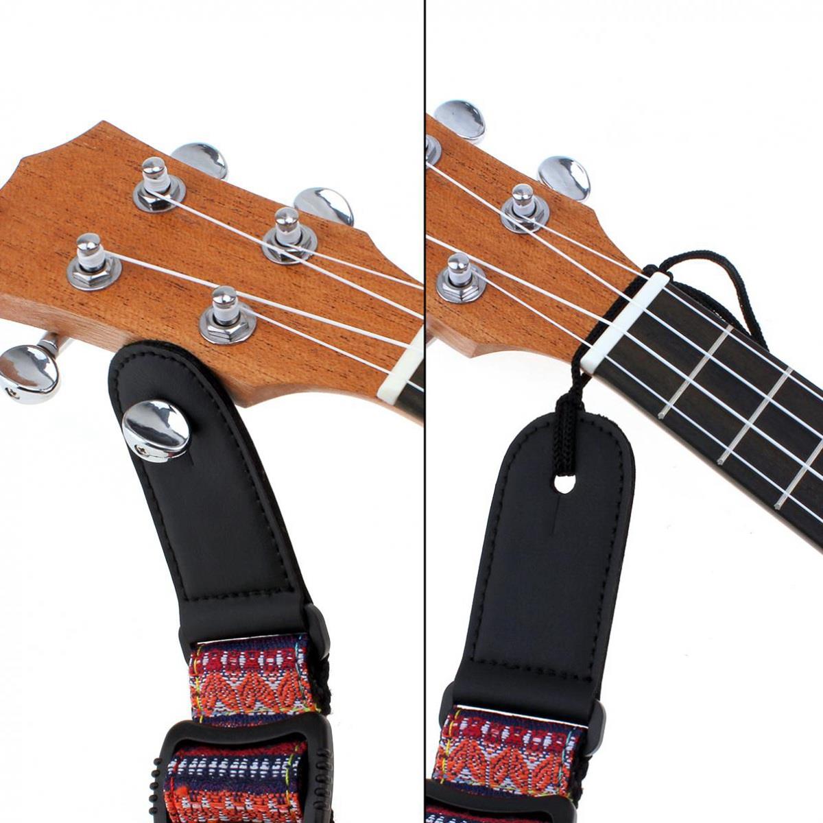 Bmdt-verstelbare 75-130cm ukelele gitaarband katoenen leren riemgesp met staartnagel