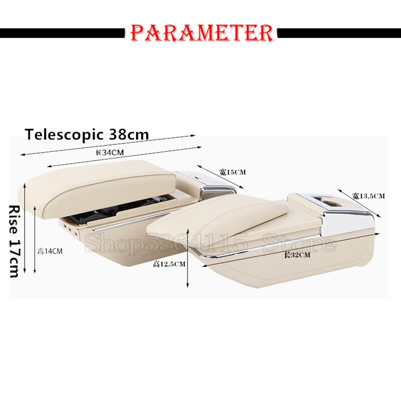 For Fiat 500 armrest box USB Charging heighten Double layer central content holder ashtray accessories