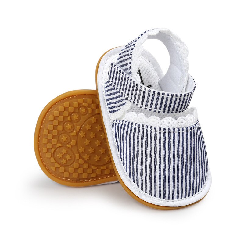 Aankomst Bloemen Streep Hart Baby Meisjes Sandalen Katoen Stof Rubberen Zool Baby Wieg Schoenen Baby Mocassins Sandalen Schoenen: blue / 1