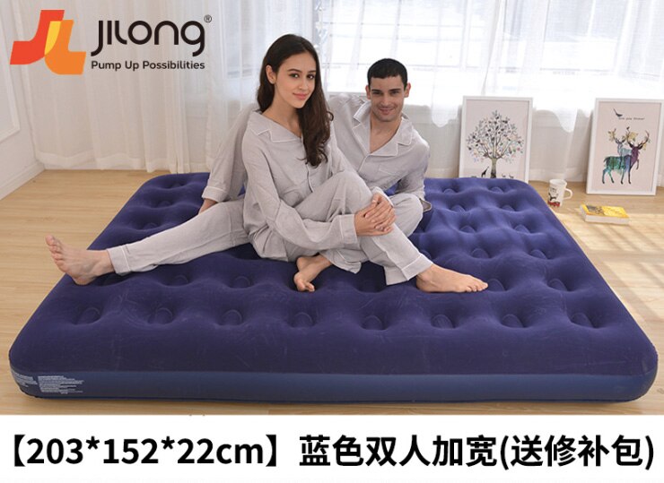 Flocking Comfortable Inflatable Air Bed PVC Portable Air Mattress Eco-friendly Outdoor Camping: Blue 203x152x22CM