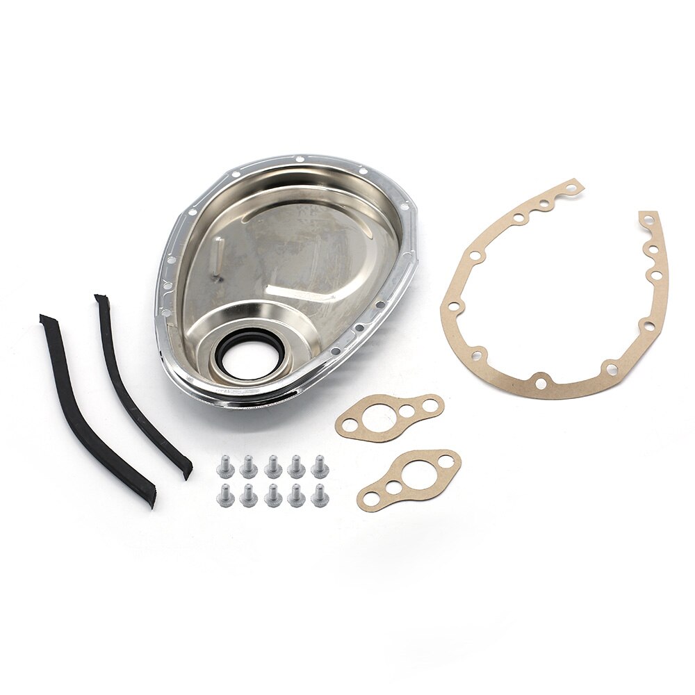 Auto Car Chrome Timing Chain Cover Kit Fit for SB Chevy 327 350 383 400 SBC Gasket Seal Bolts Set
