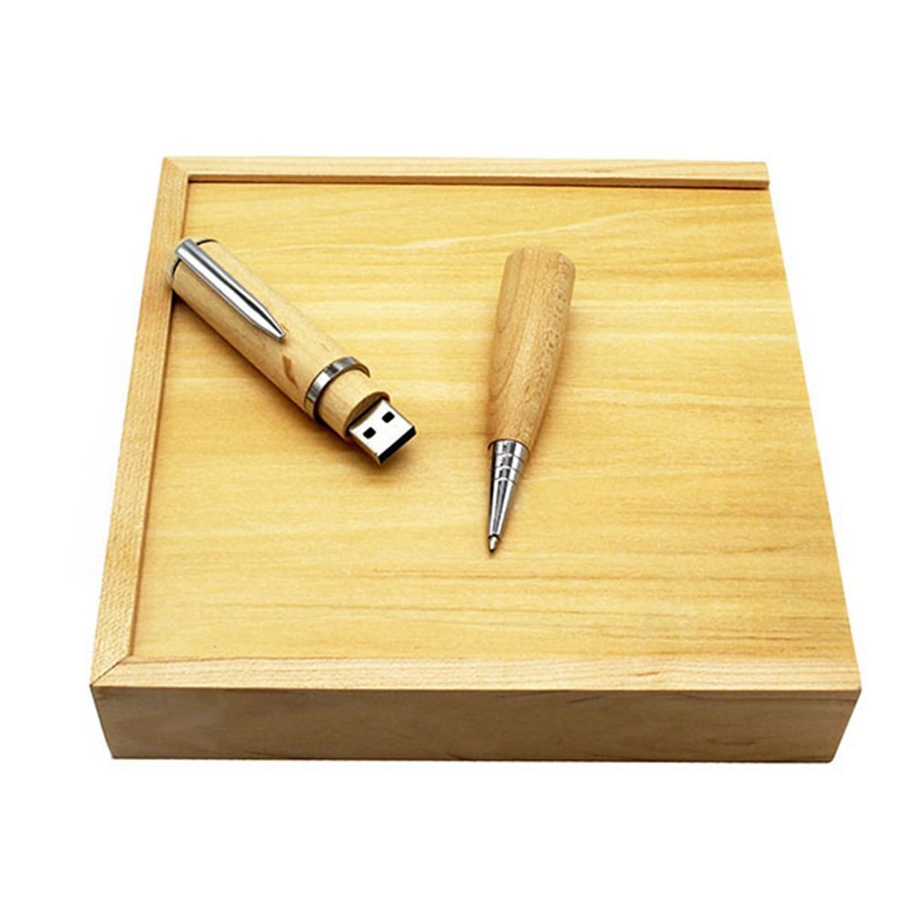 Pen in de vorm van een natuurlijk esdoornhout, usb 2.0 high speed flash drives, geheugenstick, pen, u-schijf, pendrive met foto-opbergdoos
