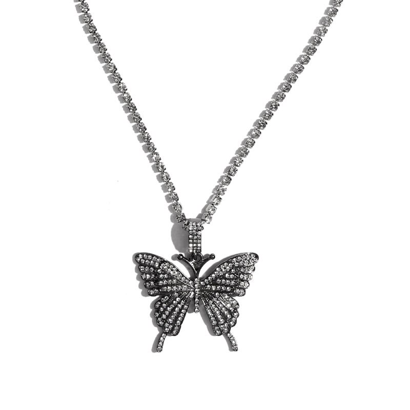 Caraquet Bling Crystal Tennis Chain Choker Necklace for Women 4 Color Rhinestone Big Butterfly Pendant Necklace Bijoux: 029403GY