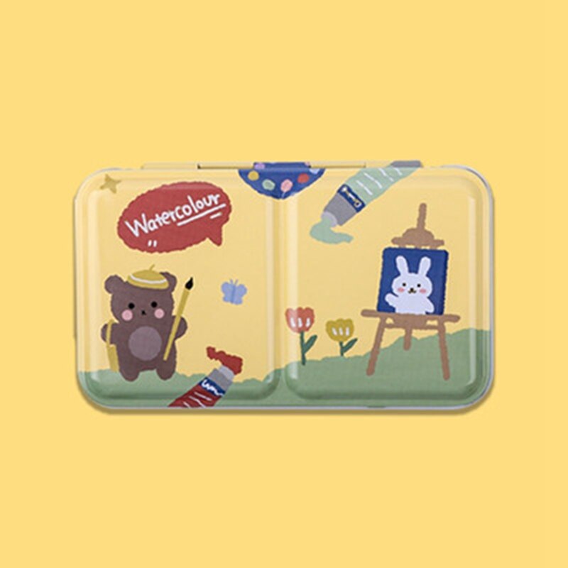 Artist Watercolor Paint Palette Empty Painting Storage Tin Box Iron Paint Tray with Half Pans Painting Supplies