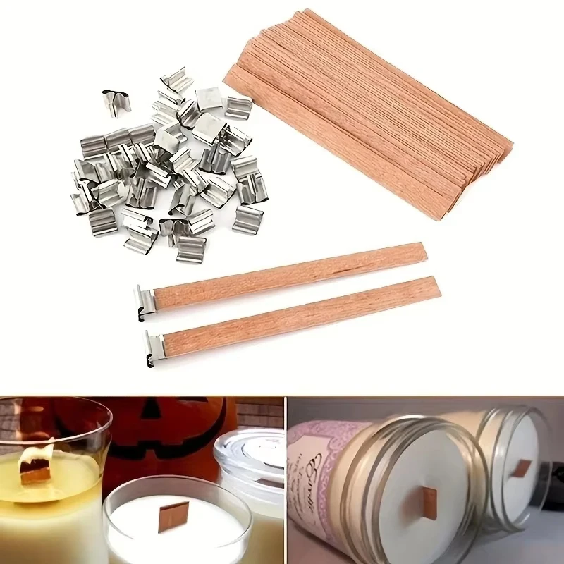 Mecha para velas de madera con lengüeta de sostenedor, núcleo de mecha para velas DIY, suministros para fabricación de velas, mecha de cera parfinada de soja hecha a mano, 10 Uds.