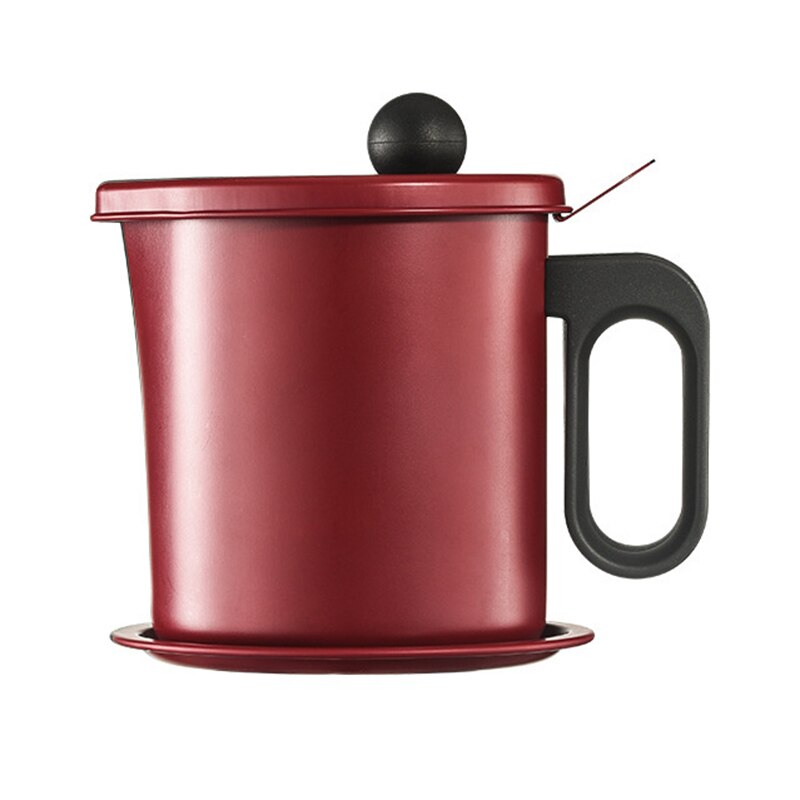 Stainless Steel Strainer Aluminum Oil Filter Pot Soup Grease Strainer 1.7/1.3L 57.5/43oz Oil Storage Pot Grease Keeper With Lid: 1.7L 57.5oz Red