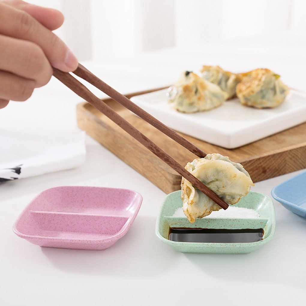Wheat Straw Square Divided Seasoning Dishes Table Sauce Container Kitchen Cutlery Snack Plate for sushi Dumpling