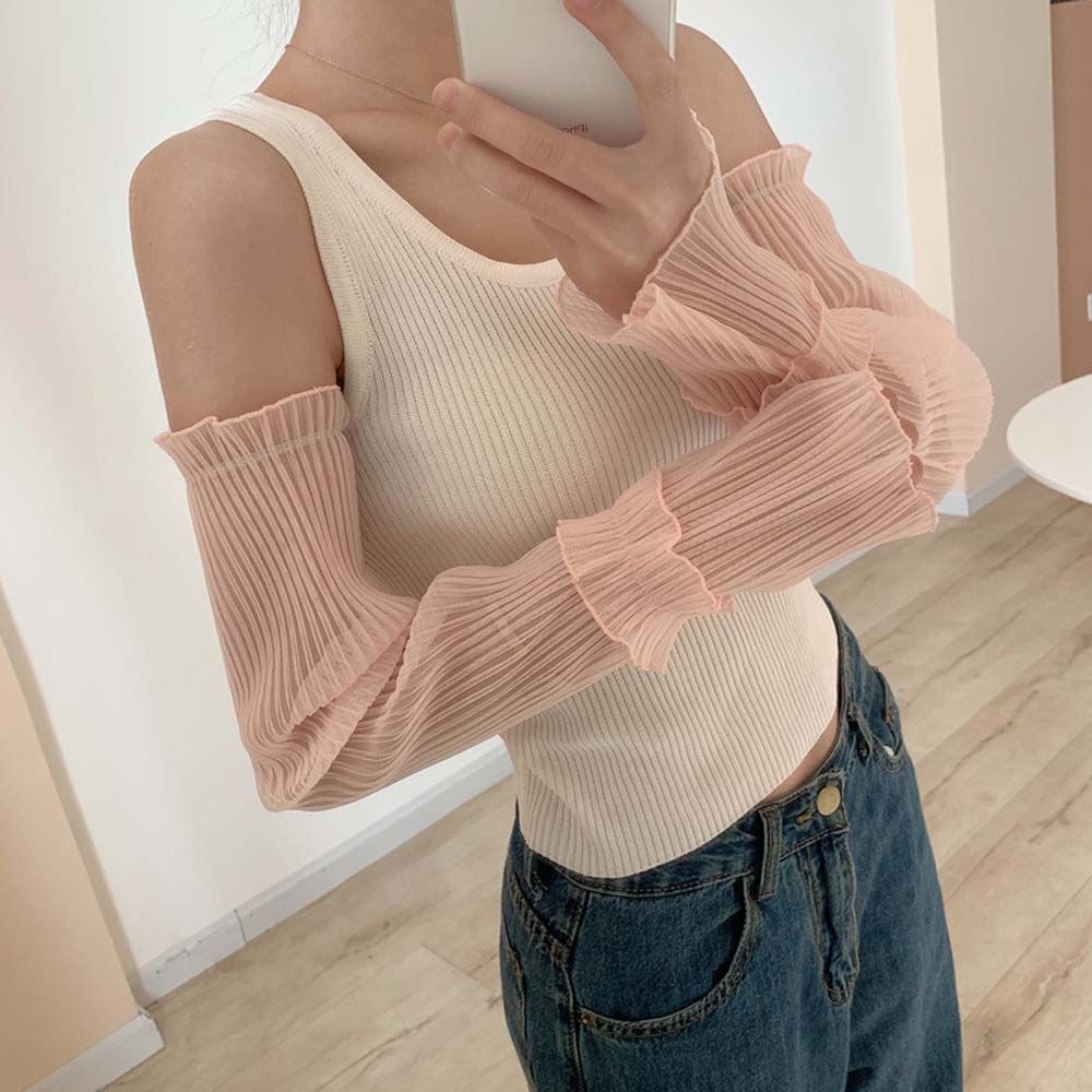 2022 Summer Long-Sleeve Sun Protection Gloves Women Mesh Lace UV Thin Breathable Cycling Driving Fingerless Arm Sleeves