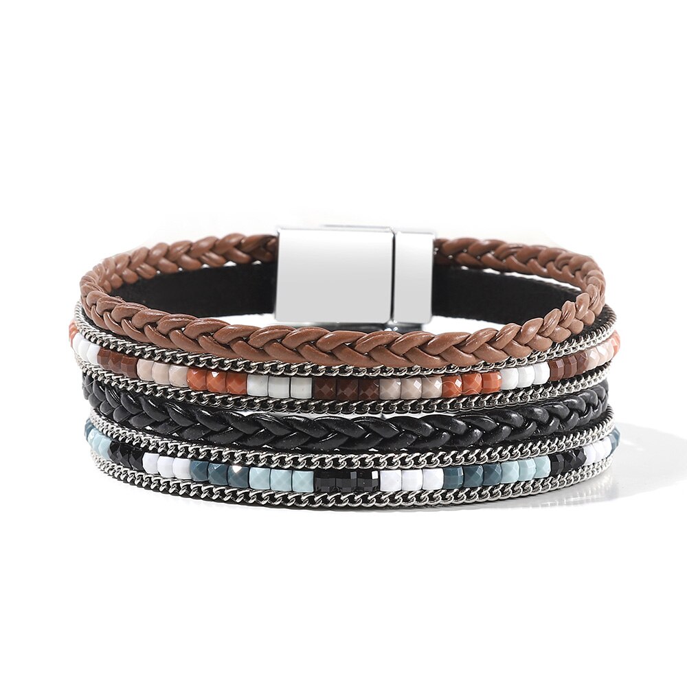 WYBU vier Stile Frauen Boho wickeln Leder mehrschichtig Breite Bling Armbänder Hand Schmuck für Frauen jugendlich Mädchen Junge