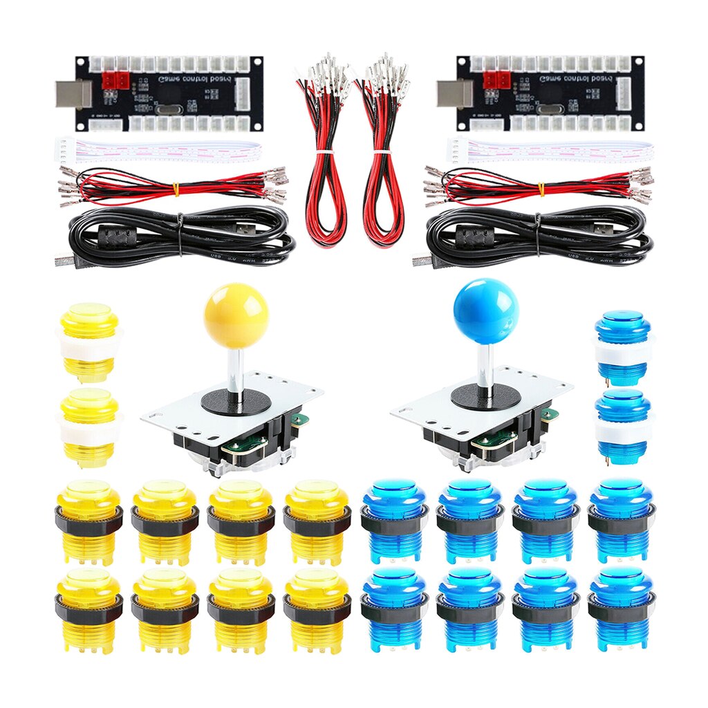 2 Speler Led Arcade Games Diy Onderdelen Kit Usb Controller Arcade Joystick Encoders + Arcade Joysticks + Knop Diy Computer kit: Yellow Blue