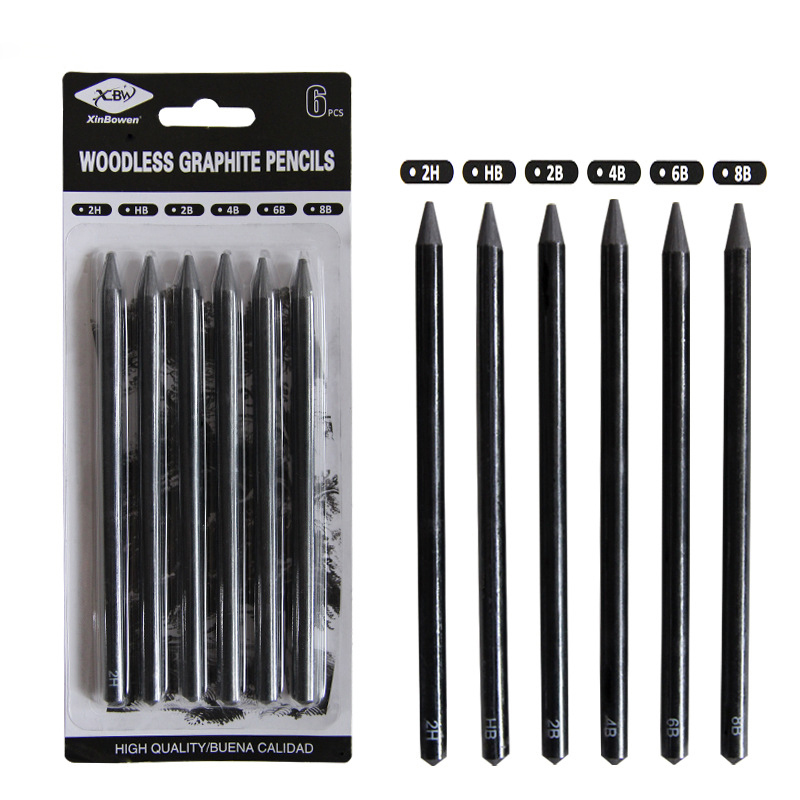 Ezone pure carbon skitsepenne skitse blyant 2b/4b/6b/8b/2h/ hb træfri kul blyant til kunststuderende blyanter: 6 stk