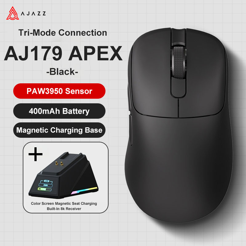 Ajazz AJ179 Apex PAW3950 Bezprzewodowa mysz do gier z stacją ładującą RGB, mysz komputerowa Macro Gamer, lekkie, ergonomiczne myszy komputerowe
