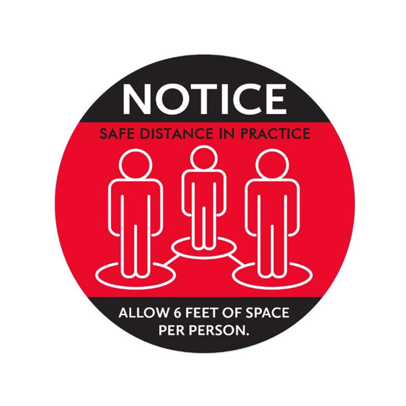 Please practice social distancing floor sign.Safety sign.11" Circle Pressure sensitive adhesive. Pressure sensitive vinyl, made: E