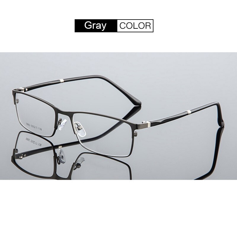 UVLAIK Steel Alloy Glasses Frame Men Business Casual Metal Myopia Optical Spectacle frame Clear Lens: Gray