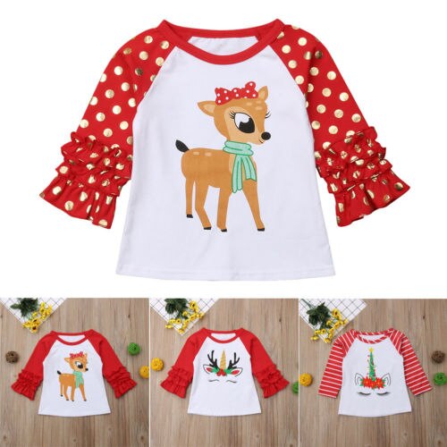 Enfant en bas âge enfants bébé garçon filles vêtements & T-shirt fête t-shirts hauts tenue de noël
