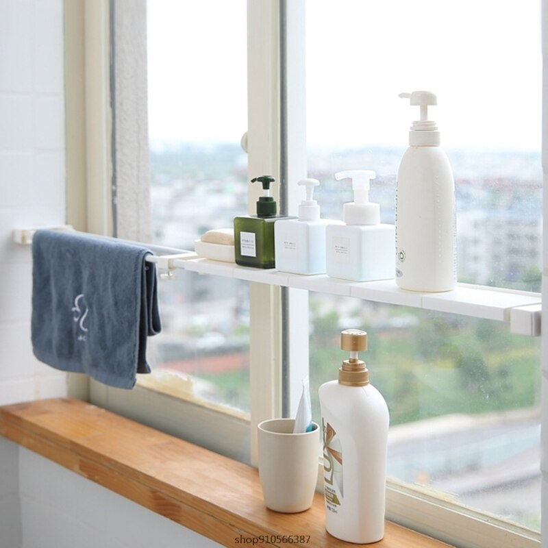 Window Sill Retractable Storage Rack Kitchen Storage Telescopic Rod Separator Board Nail-Free Partition Shelf Organizer