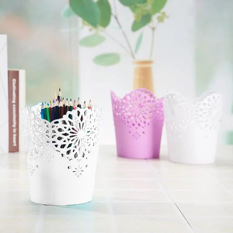 NoEnName_Null en plastique creux fleur brosse stockage stylo crayon Pot porte conteneur bureau organisateur