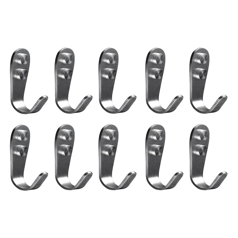 Stainless Steel Screw Single Coat Hat Hooks, Bath Towel Hook, Kitchen Hooks, Heavy Duty Wall Mount Hooks (Pack of 10): Default Title