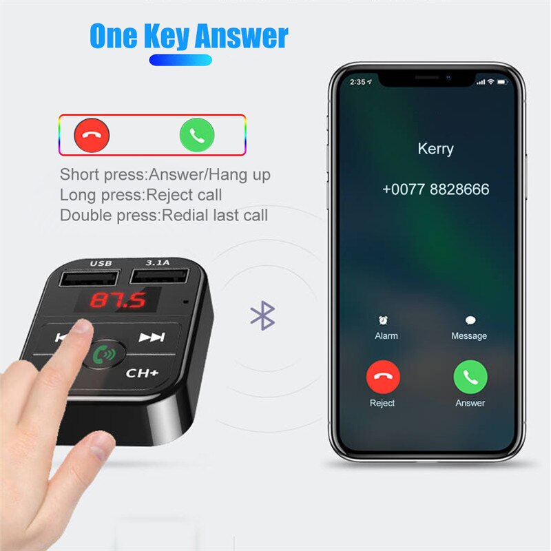 Dual USB Car Phone Charger Bluetooth 5.0 FM Transmitter Handsfree FM Modulator 3.1A Fast Charger Car Accessories MP3 Player