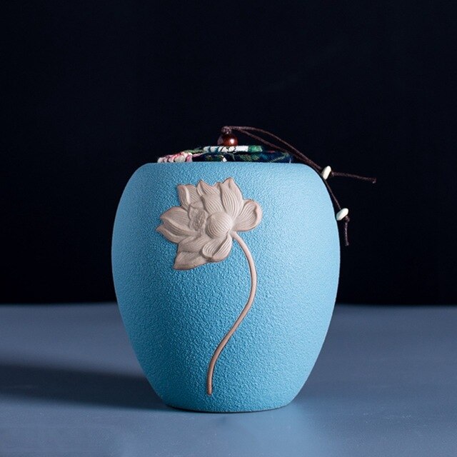 Pot de stockage de thé d'art | Céramique grossière, poterie de thé, accessoires de décoration artisanat/haricots noix Caddy boîtes scellées réservoirs 1 pièces: Blue