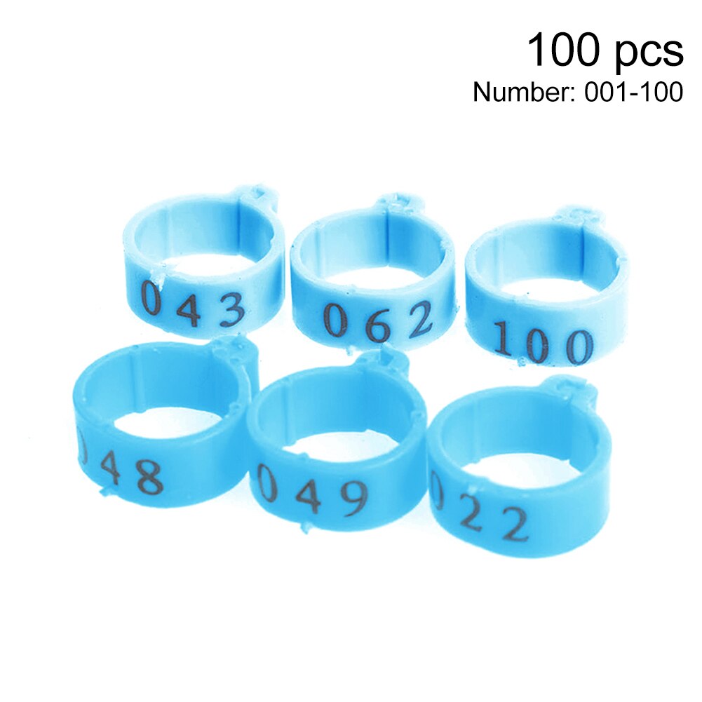 100 stk fôringsklips bånd fugl papegødu mini nummerert 16mm gjenbrukbare 001 til 100 fjærkre bein ringe kyllinger ender gås: Blå