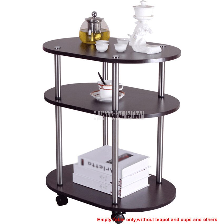 3 Layer Modern Movable Oval Shape Tea Table With Wheel Living Room Bedroom Sofa Side Corner Low Table With Storage Space