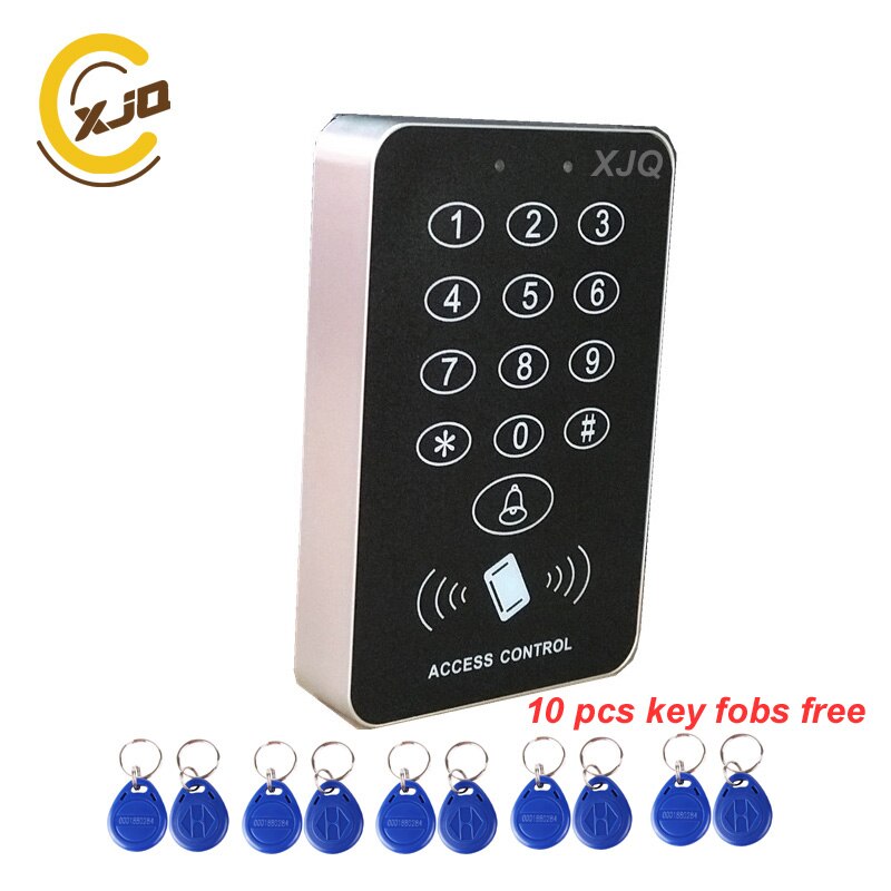 Xjq standalone adgangskontrol med 10 stk em keytags rfid adgangskontroltastatur digitalt panel kortlæser til dørlåsesystem: Tastatur med 10 tags