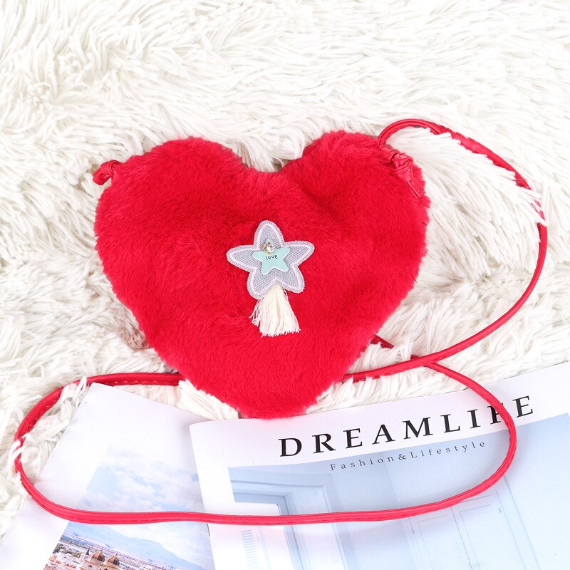 Schattig klein meisjes mini portemonneetje kawaii nep konijnenbont baby kleine portemonnee peuter schoudertas meisjes feesttasje: Rood hart