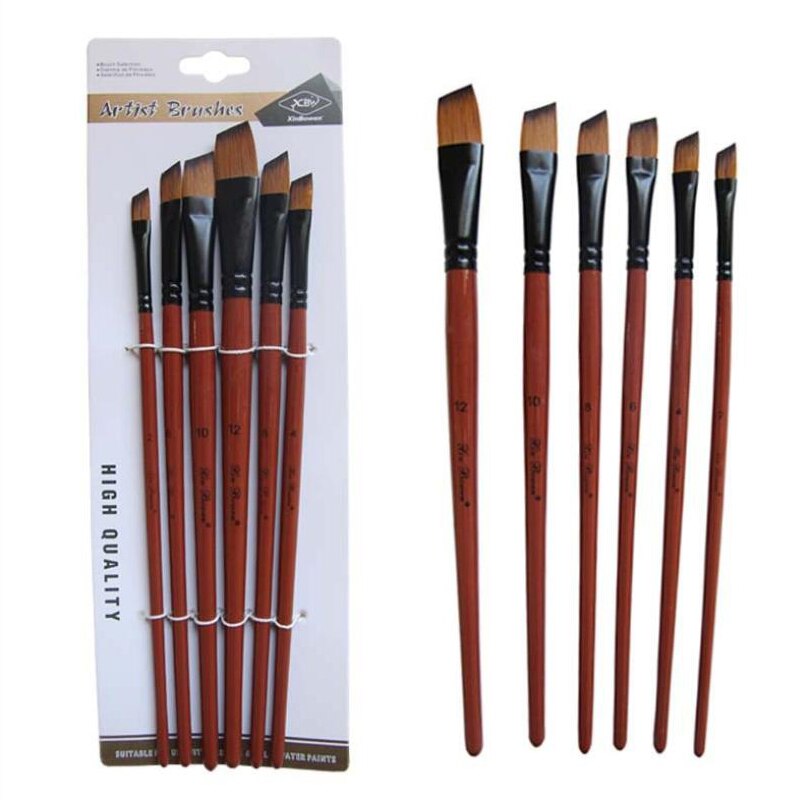 6 unids/set pincel acuarelas pinturas al óleo gancho plano/redondo/inclinado de nailon para el pelo Diy pluma de acuarela para artistas pintores principiantes