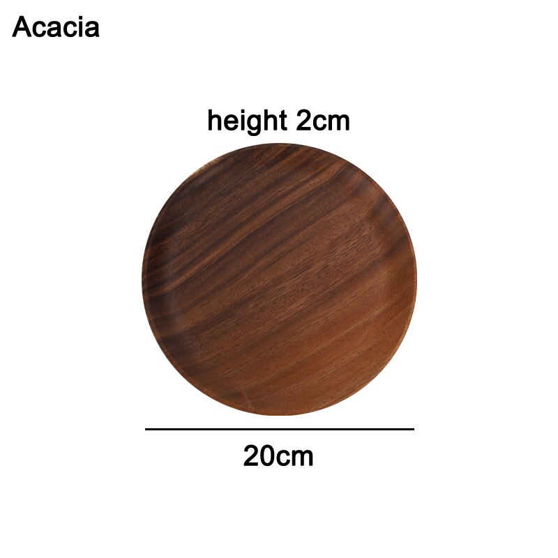 Acacia and Walnut Dinner Plates, Round Solid Wood Plates, Stackable Dinner Plates, Natural tableware dining for Dishes Snack: Acacia round-20cm