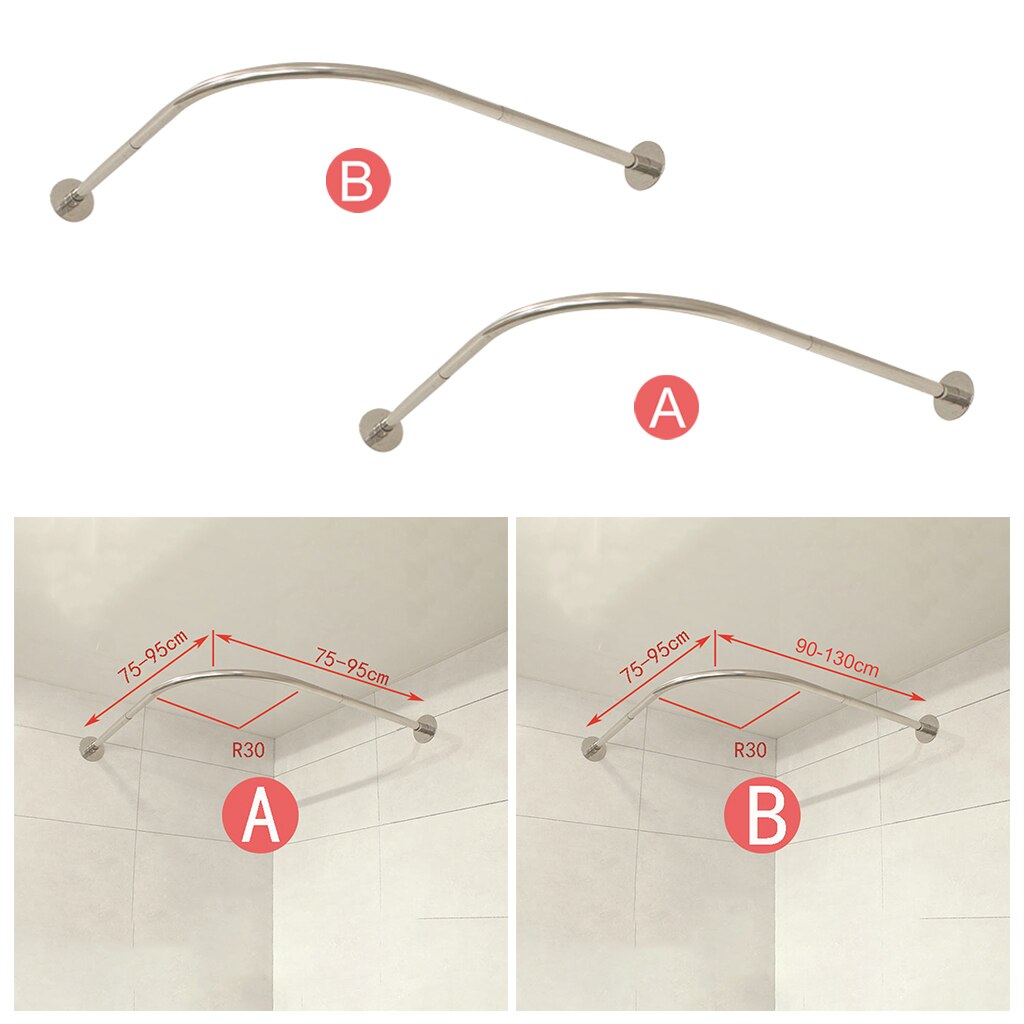 Uitschuifbare Hoek Douchegordijn Staaf Pole Sliver Rvs Rail Rod Bar Bad Deur Hardware Zware Geladen Met Lijm