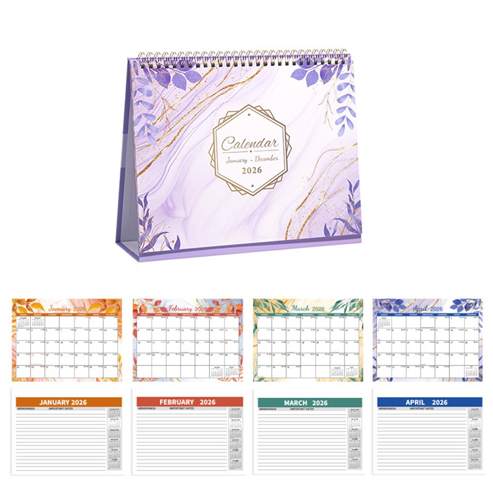 Desktop Calendar Portable Daily Schedule Standing Flip Calendar To Do List Memo Pad Annual Schedule Organizer: Burgundy