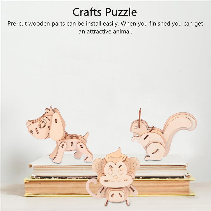 3 Pcs 3D Hout Dier Puzzel Model Kit Speelgoed Educatief Puzzels Eekhoorn Puzzel