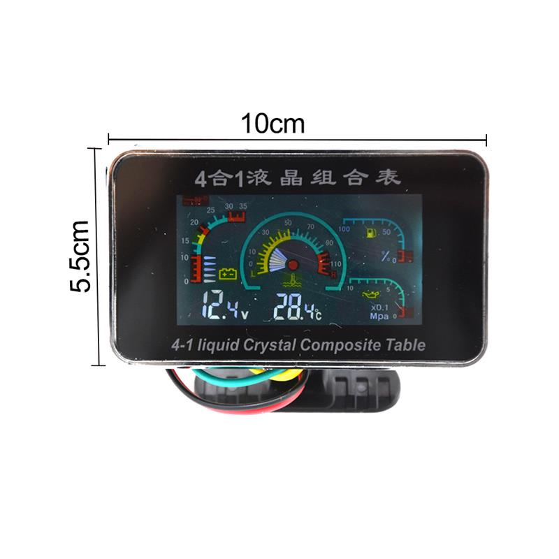 Universal 4in1 LCD Car Digital ALARM Gauge Oil Pressure Gauge Voltmeter Voltage Water Temperature Fuel Gauges Plastic Shell