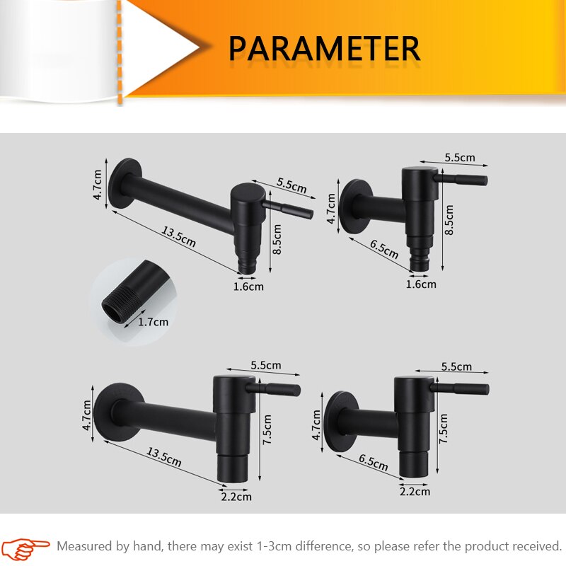 Washing Machine Faucet Bathroom Wall Mount Tap Stainless Steel Outdoor Garden Bibcock WC Balcony Mop Sink Grifo White Black Taps