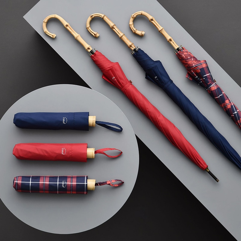 Scottish Plaid Umbrella Rain Women Bamboo Long Handle Umbrellas Windproof 8 K Stick Golf Umbrella Folding 190T Pongee Paraguas