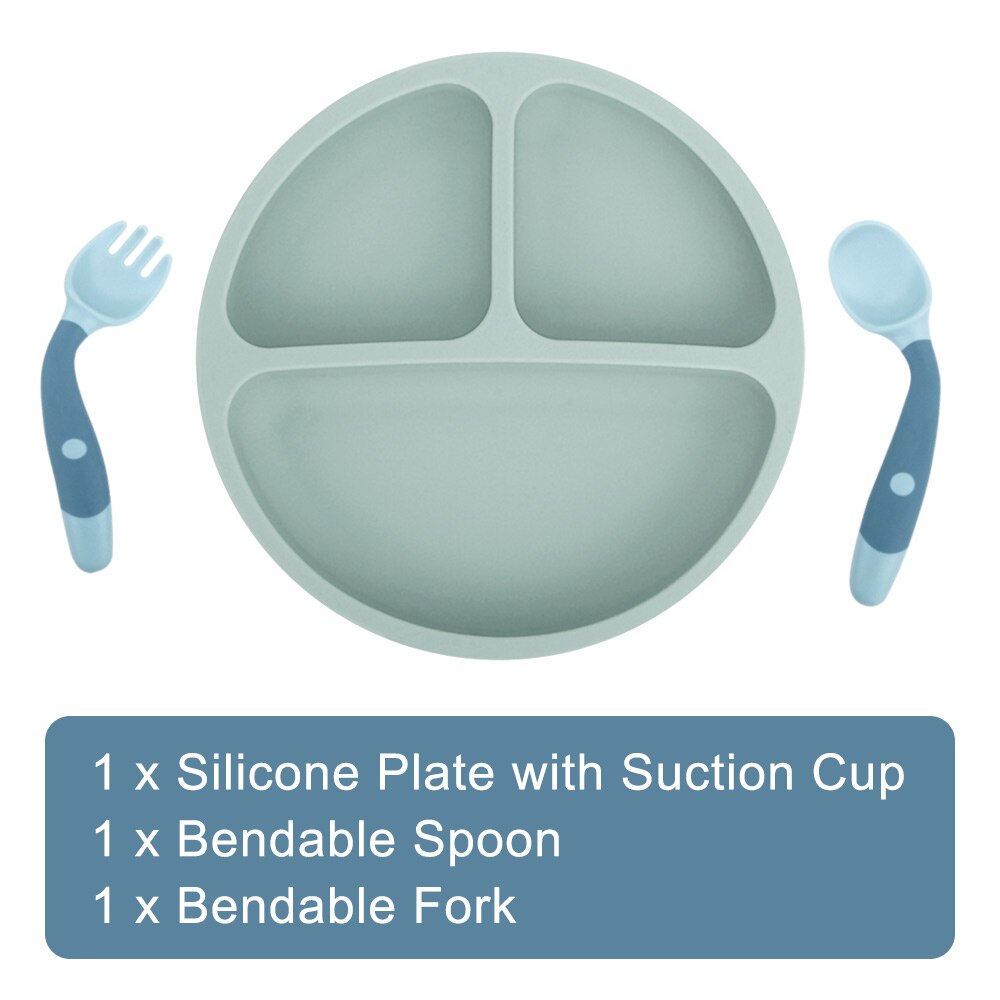 Suction Cup Plate Dispensing Baby Dishes Anti-slip Children's Tableware Silicone Feeding Set Food Bowl Blw Utensils Cutlery Acce: 3pcs Bendable
