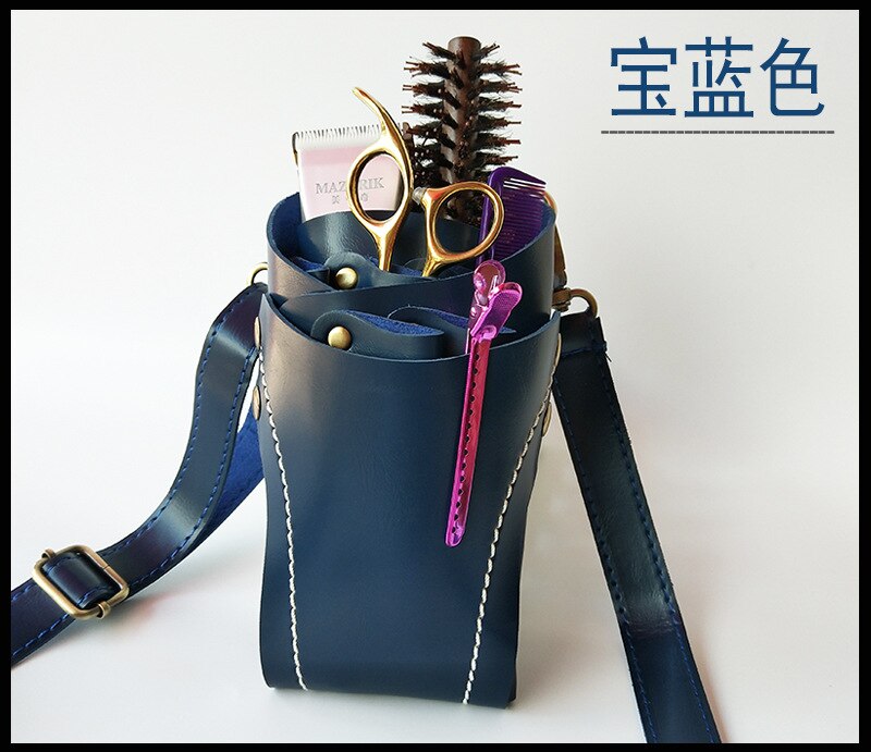 Barber Leather Salon Scissors Pouch Bag Waist Pack Hairdressing Tool PU Leather Barber Tools Bags: Blue